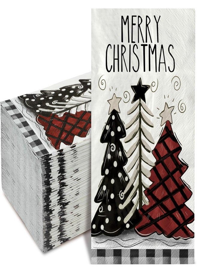 AnyDesign 100 Sheet Christmas Guest Napkins Christmas Tree Disposable Paper Towel Napkins Decorative Hand Napkin Towel for Bathroom Xmas Baby Bridal Shower Party Supplies Table Decor, 4.3 x 7.8 Inch - Image 1